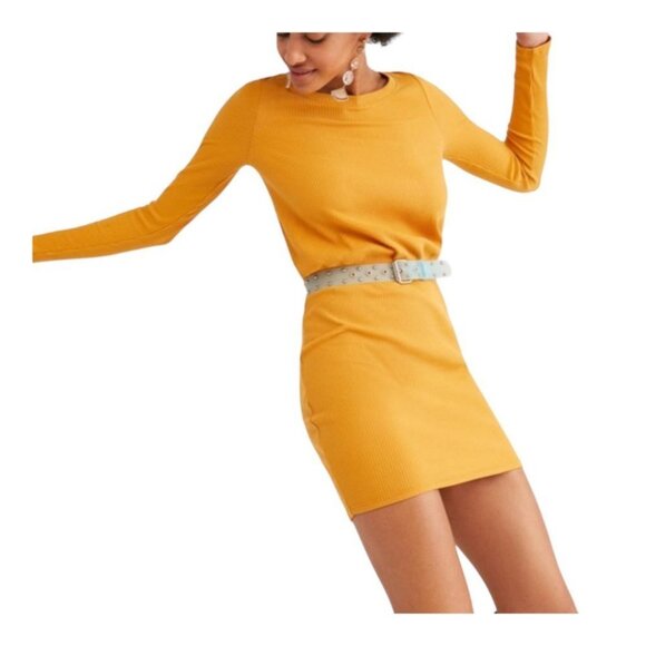 NWT FREE PEOPLE yellow On The Rooftop mini Dress  S - Picture 1 of 16